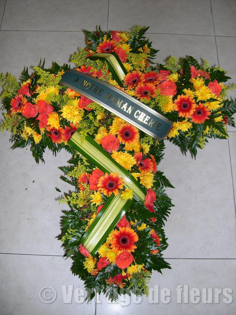 Croix Funeraire Vert Tige de Fleurs Martigues